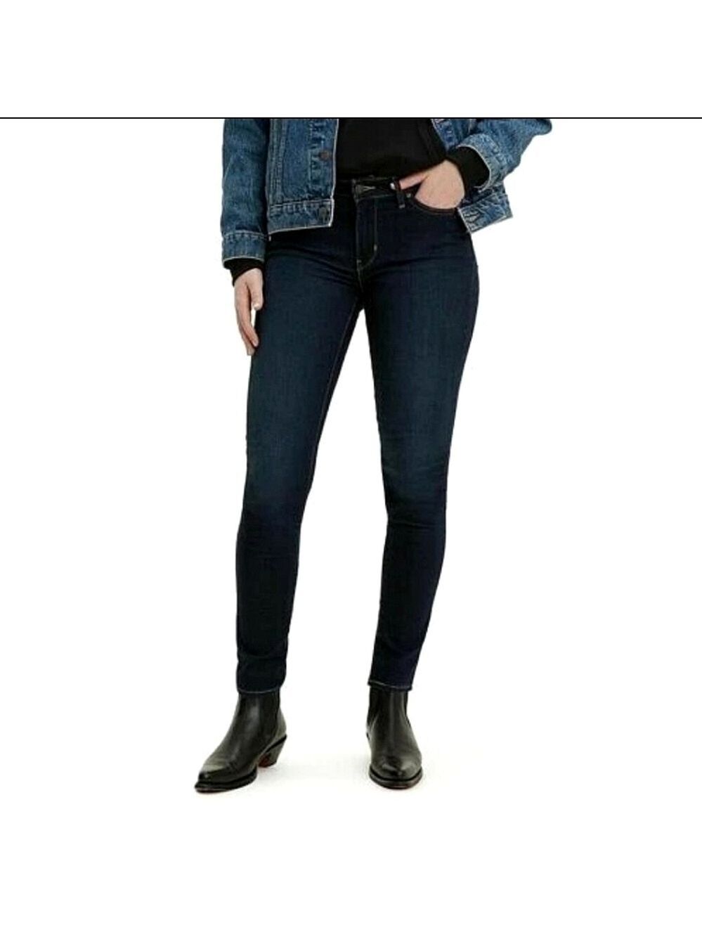 Levi's 711 Skinny Jeans Dark Wash Straight Leg Mid Rise Stretch Denim Size 26/32
